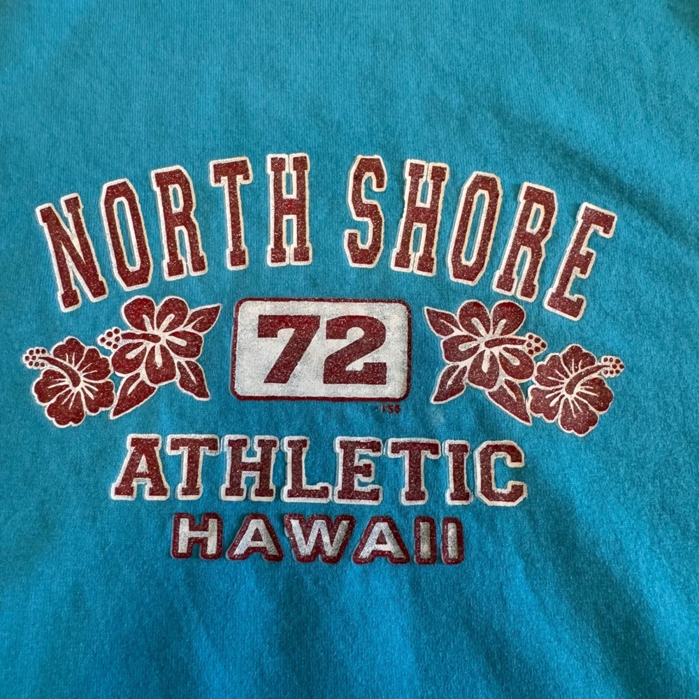 Vintage Y2K North Shore Athletic Hawaii T-Shirt XL Turquoise Blue Fruit of Loom